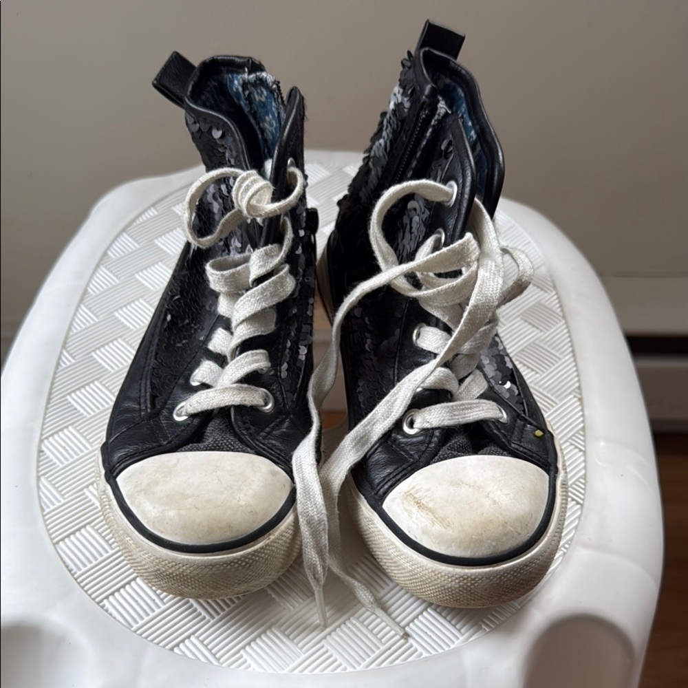 Black High-Top Sneakers with White Laces